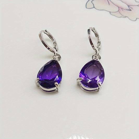 Elegantes pendientes de amatista en forma de lágrima con cierre de bisagra