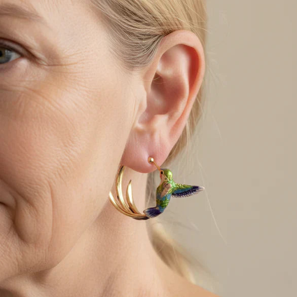 Pendientes de aro de colibrí pintados a mano para una apariencia divertida