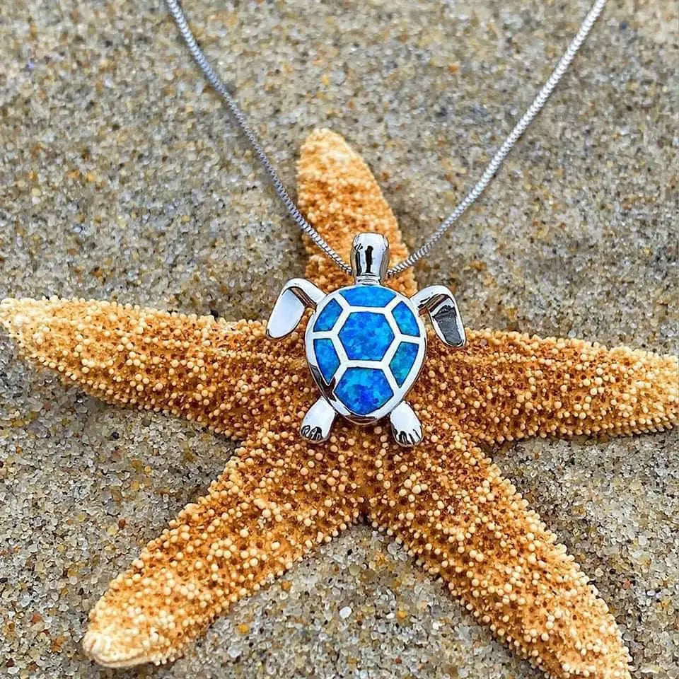 Conjunto de joyas de tortuga de ópalo con collar estilo mar y pendientes