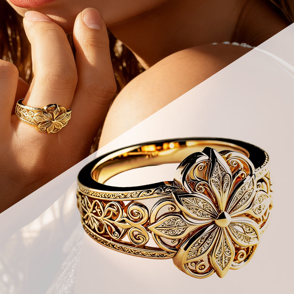 Anillo floral exótico con circonitas