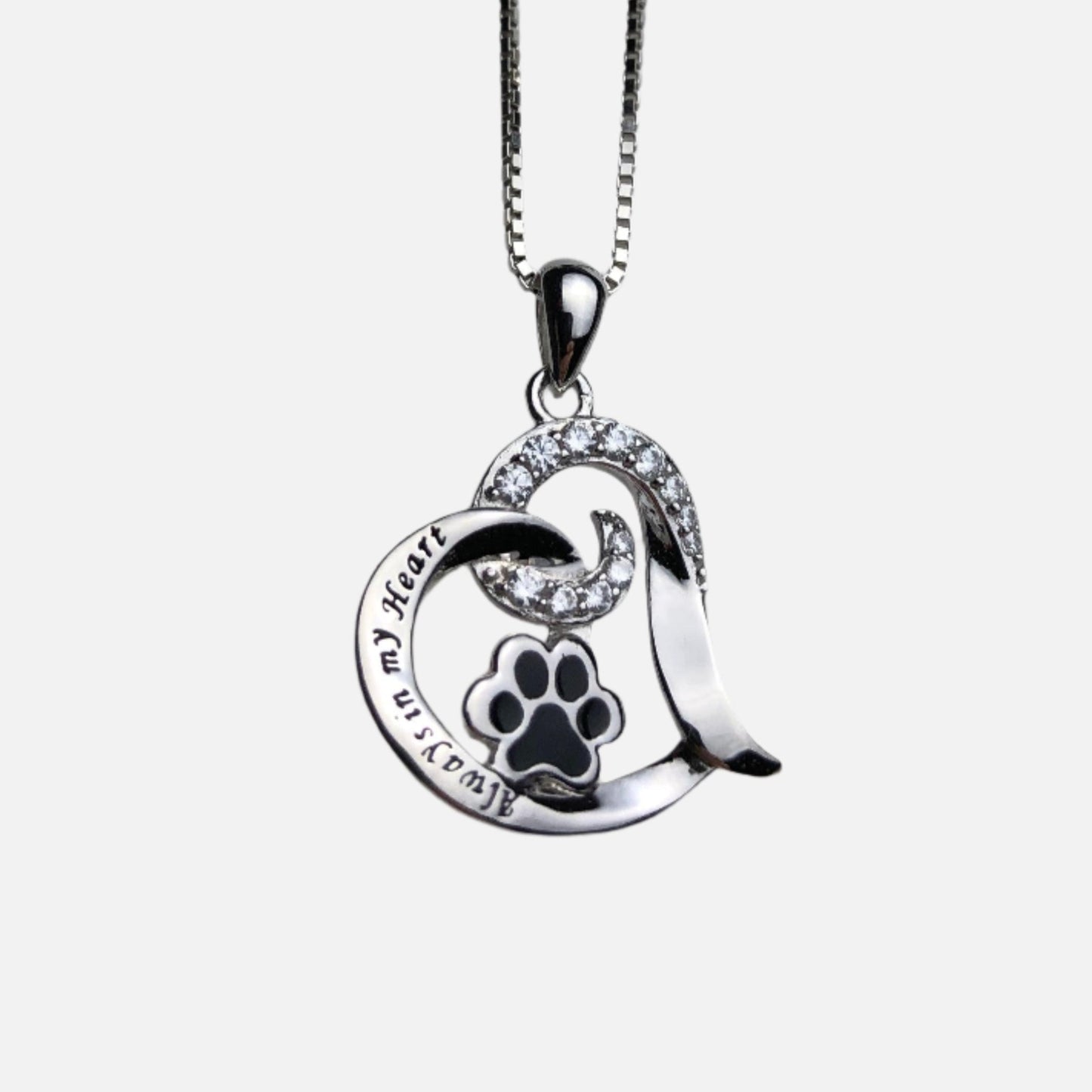 Collar conmemorativo en forma de corazón con huella de pata y circonitas cúbicas brillantes