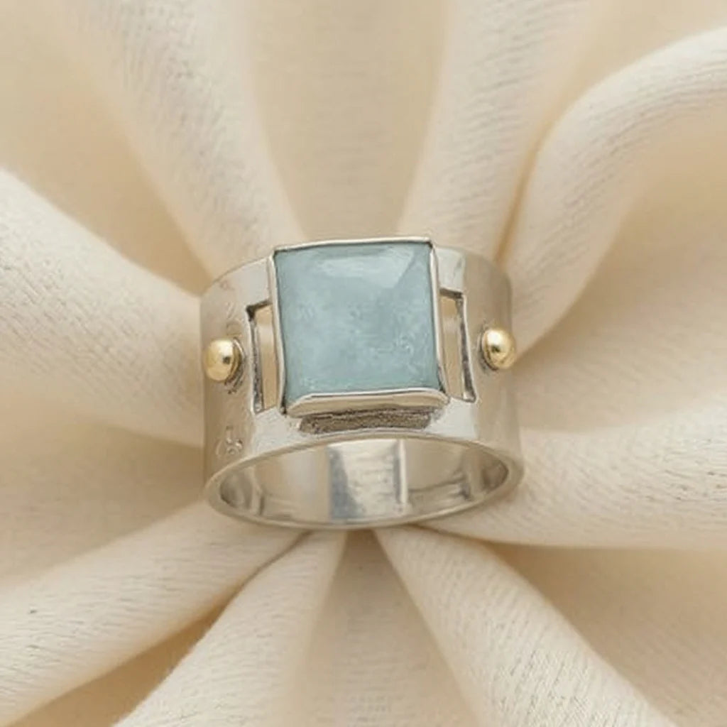 Anillo Vintage de Acero Inoxidable con Piedra Luna Verde