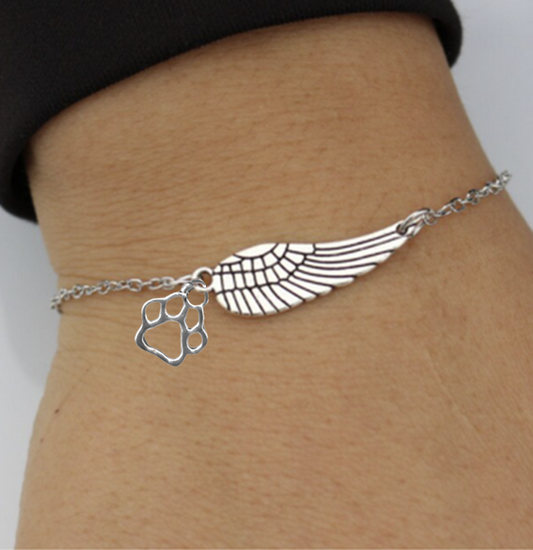 Pulsera con estampado de pata de ala de ángel para conmemorar a las mascotas