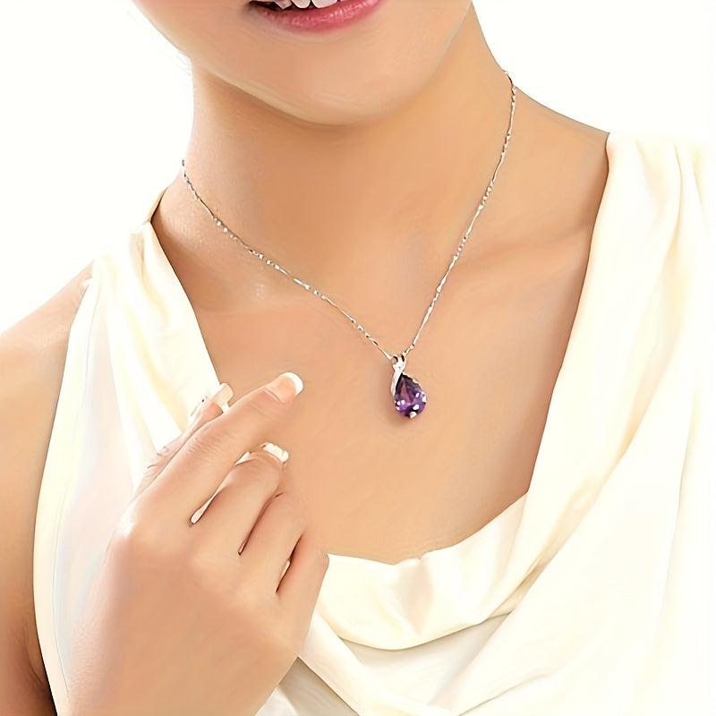 Elegante collar con colgante de lágrima de amatista para mujer