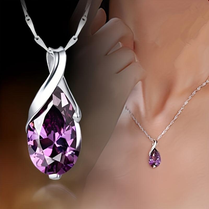 Elegante collar con colgante de lágrima de amatista para mujer