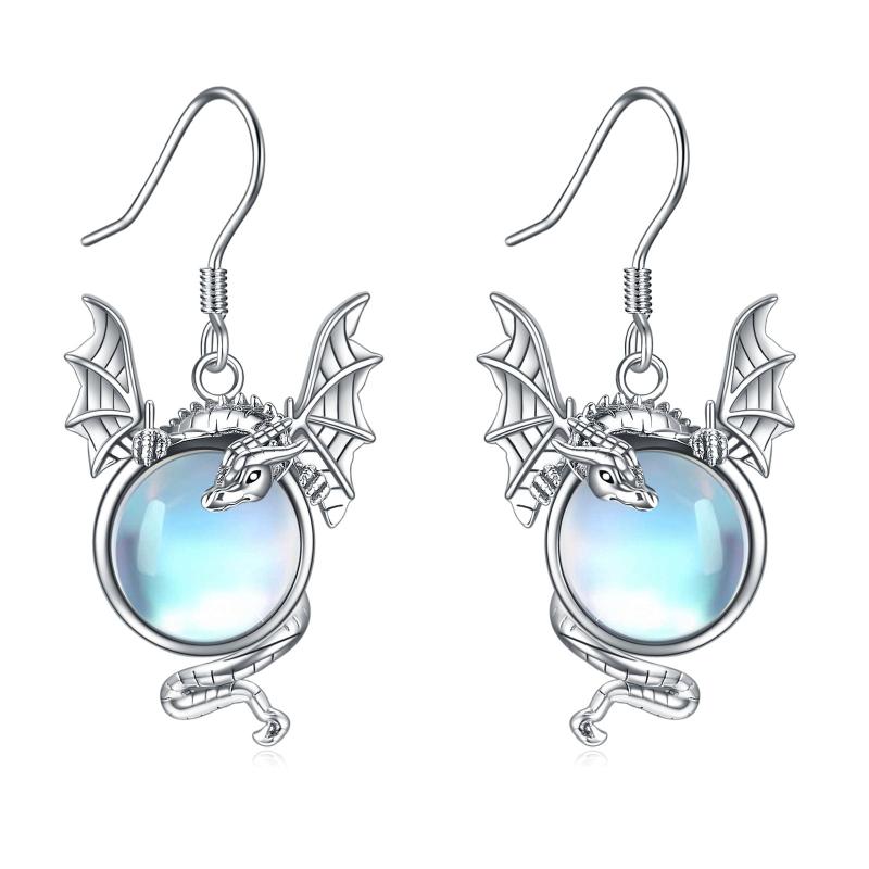 Pendientes de dragón místicos con piedra lunar brillante y alas de filigrana