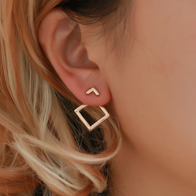 Pendientes geométricos de moda con diseño de cuadrado y flecha