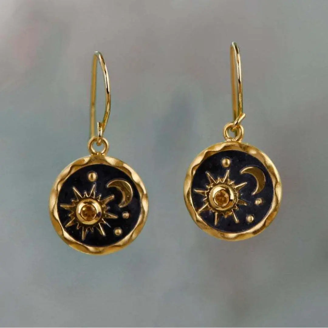 Pendientes celestes de sol y luna con piedra citrino