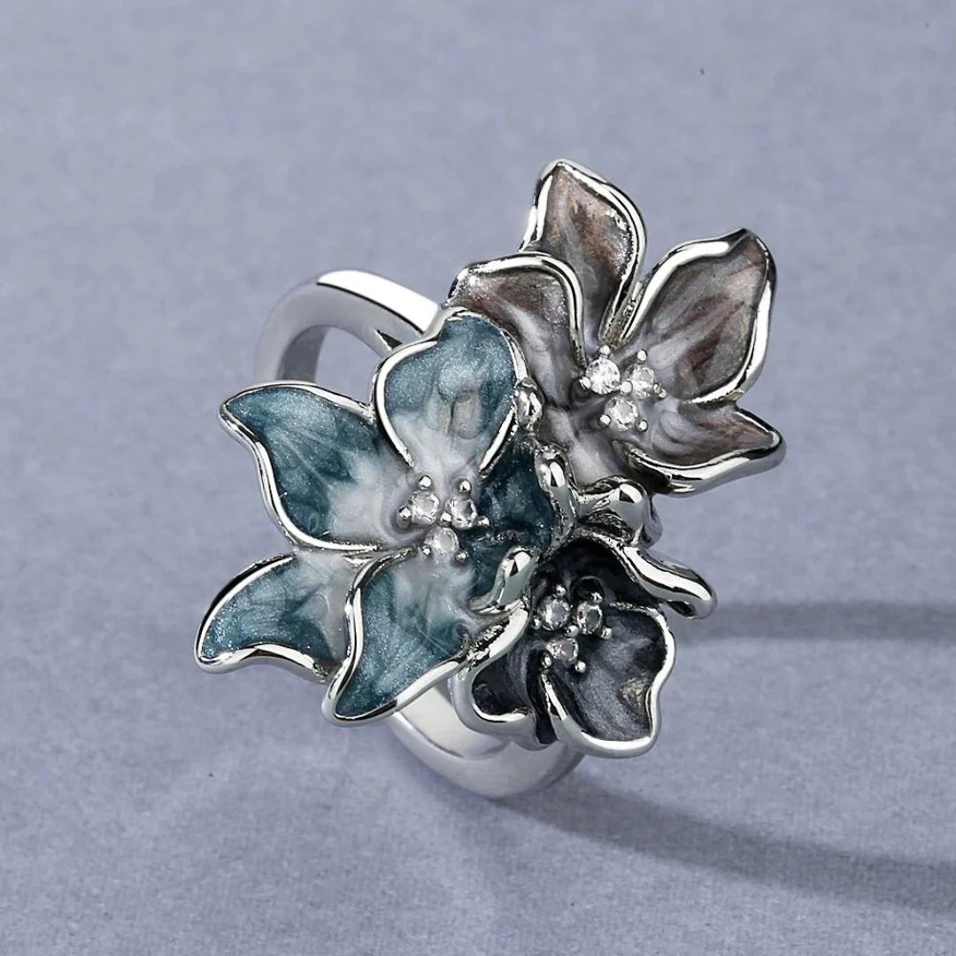 Anillo de Acero Inoxidable con Esmalte Floral