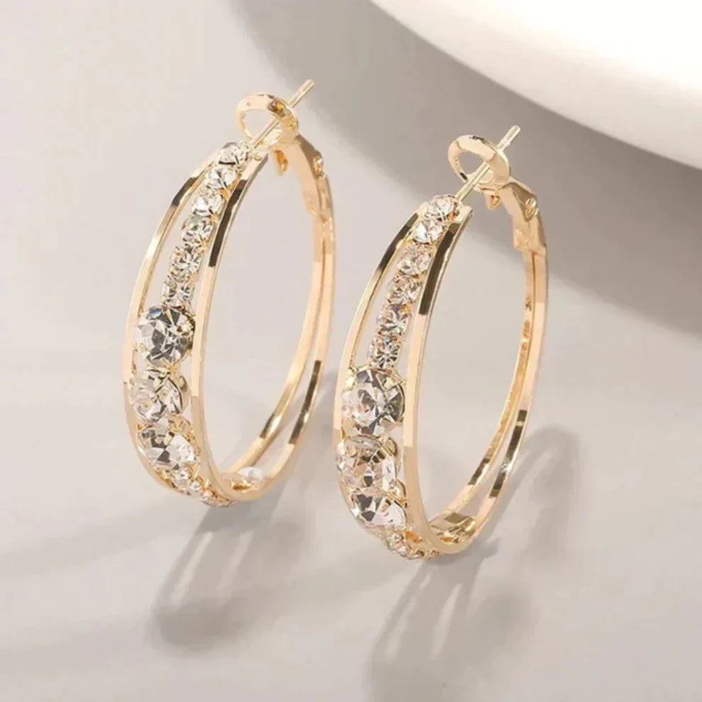 Pendientes de Aro Brillantes con Circonitas y Pavé