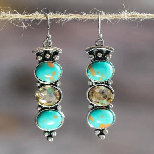 Pendientes estilo boho chic vintage de turquesas y citrinos