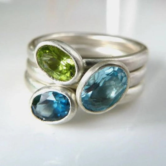 Anillo Vintage de Acero Inoxidable con Piedras Preciosas