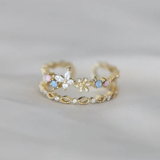 Anillo de cristal turquesa cúbico vintage