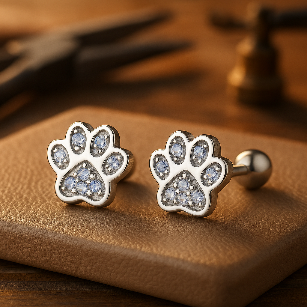 Pendientes brillantes con estampado de patas y cristales brillantes