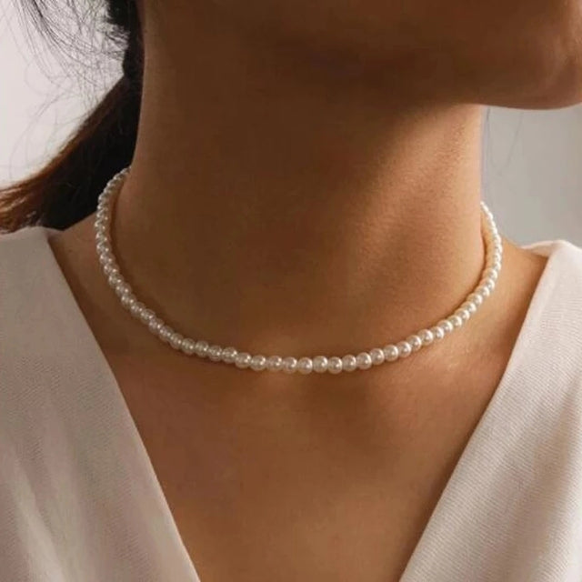 Elegante collar de perlas para mujer, estilo clásico gargantilla