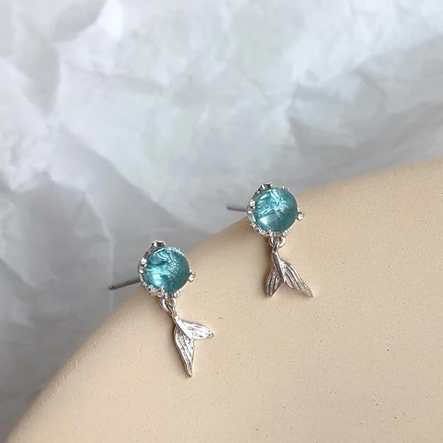 Pendientes de Cola de Sirena de Cristal del Océano