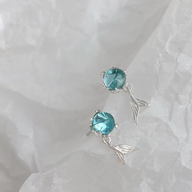 Pendientes de Cola de Sirena de Cristal del Océano