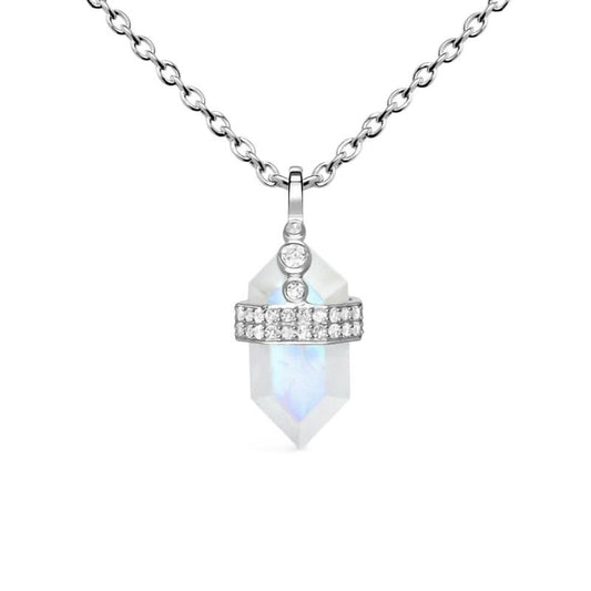 Collar de piedra lunar brillante con circonitas y colgante facetado