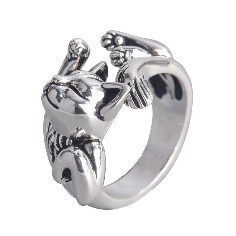 Anillo Ajustable de Acero Inoxidable – Diseño Gato Durmiente