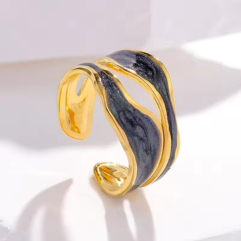 Anillo de Acero Inoxidable con Esmalte Blanco