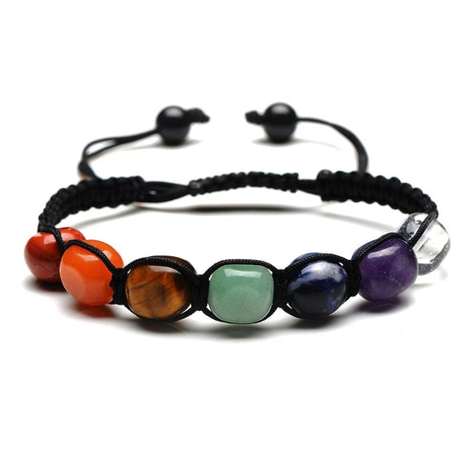 Pulsera de chakras hecha a mano con piedras naturales y cordón de macramé ajustable