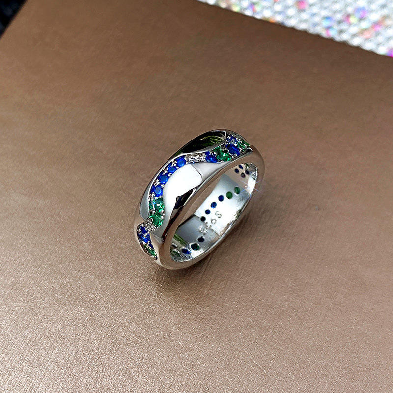 Anillo Vintage de Acero Inoxidable con Cristales Azules y Verdes