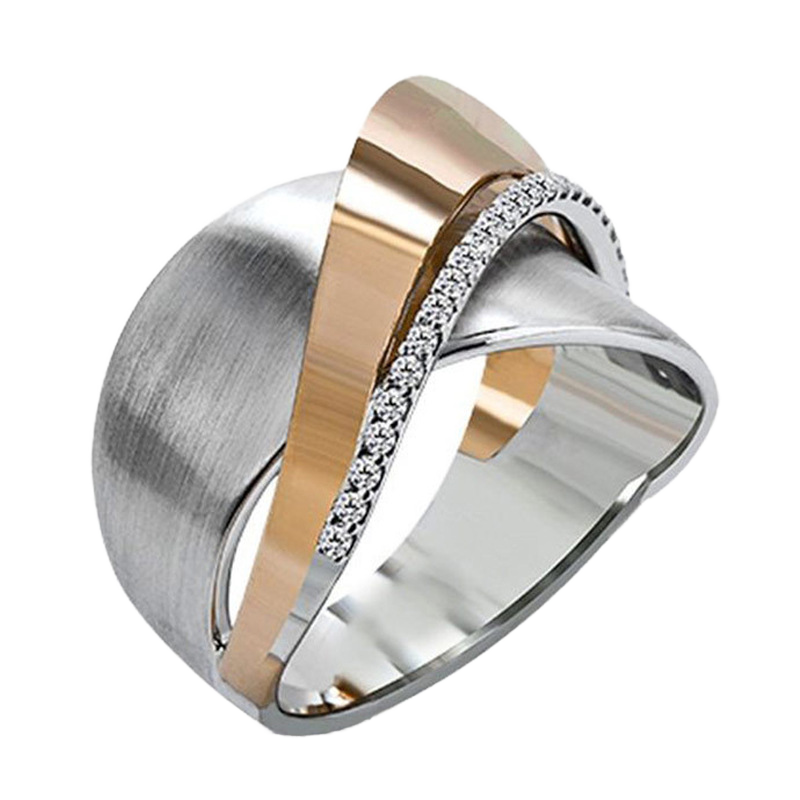 Anillo bicolor de acero con circonitas
