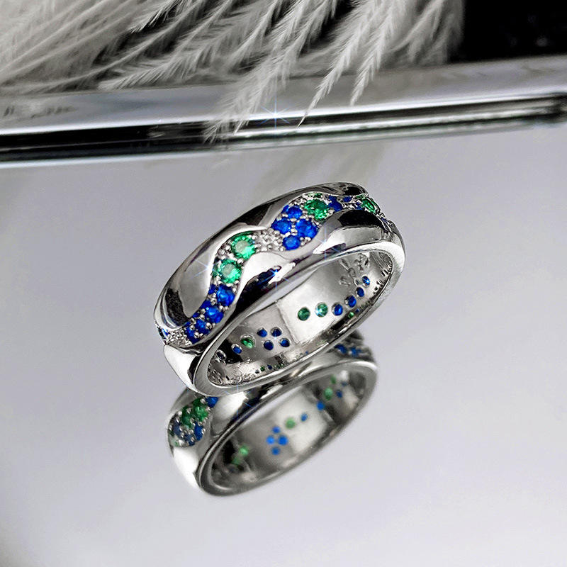 Anillo Vintage de Acero Inoxidable con Cristales Azules y Verdes