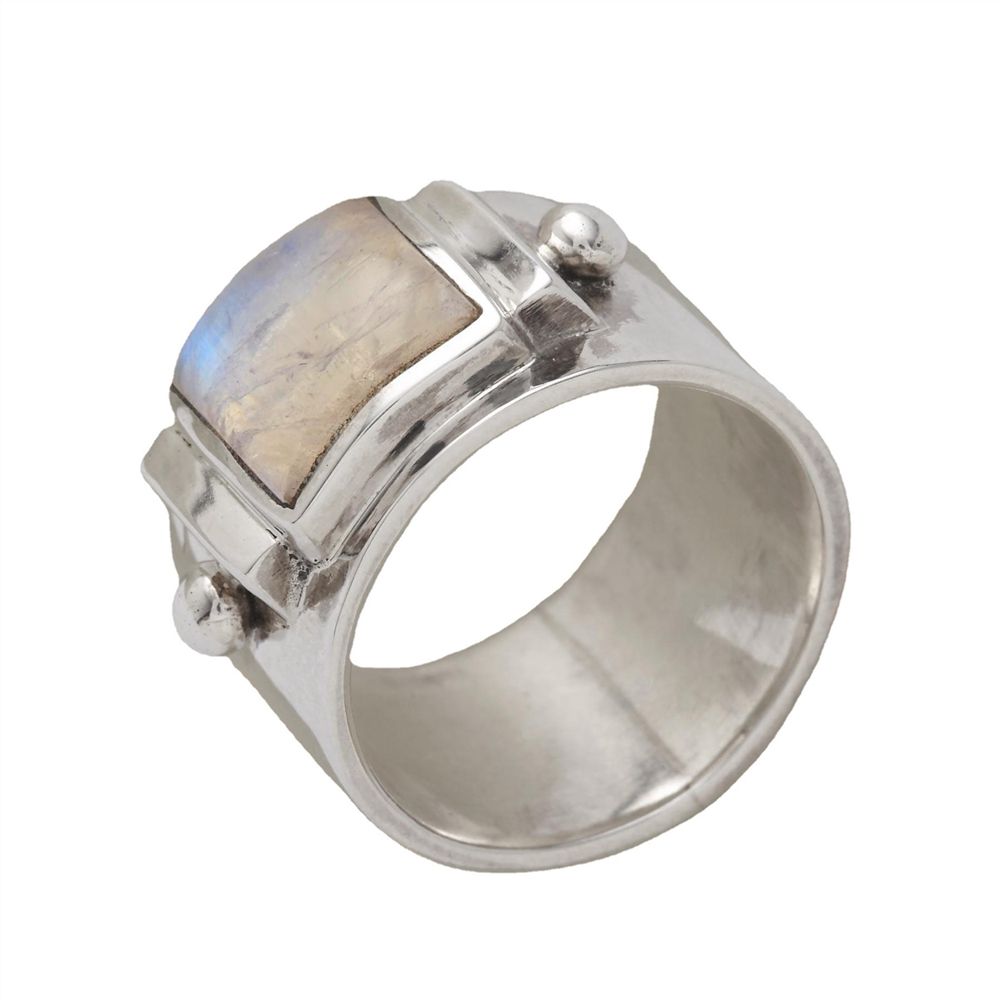 Anillo de Piedra Luna en Acero Inoxidable