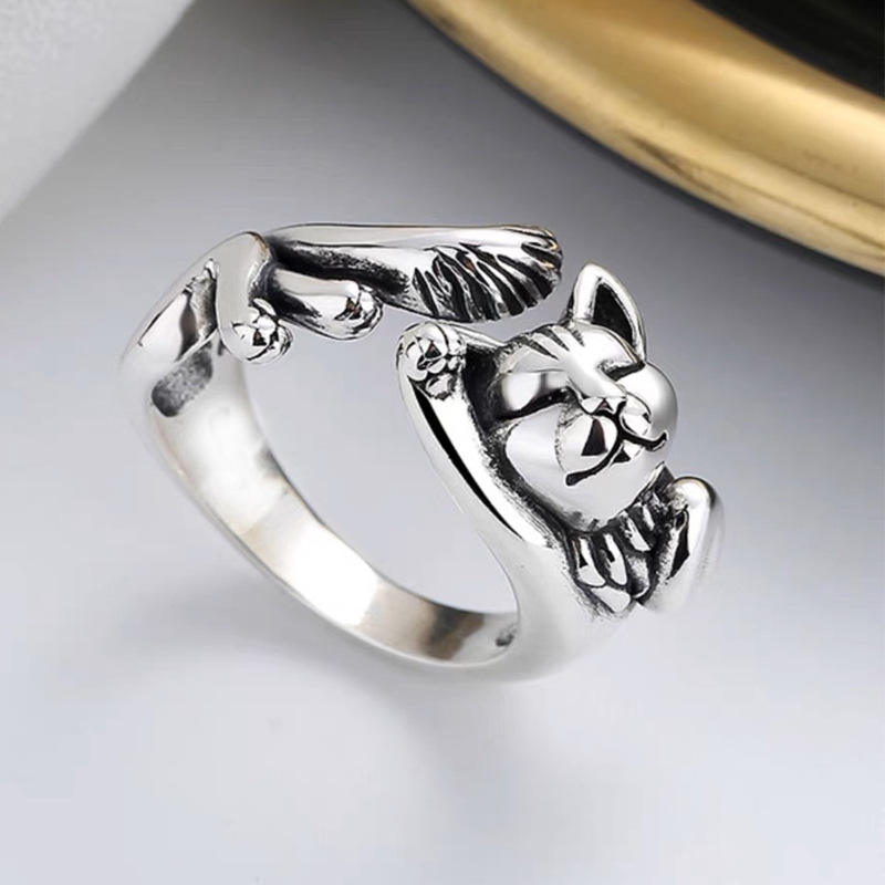 Anillo Ajustable de Acero Inoxidable – Diseño Gato Durmiente