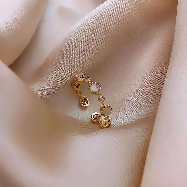 Anillo ajustable de acero inoxidable con piedra de ópalo