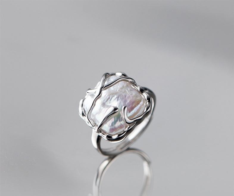 Anillo Vintage de Acero Inoxidable con Perla Natural