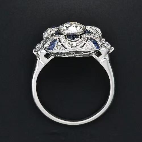 Anillo Art Déco de Plata con Circonia Cúbica Azul