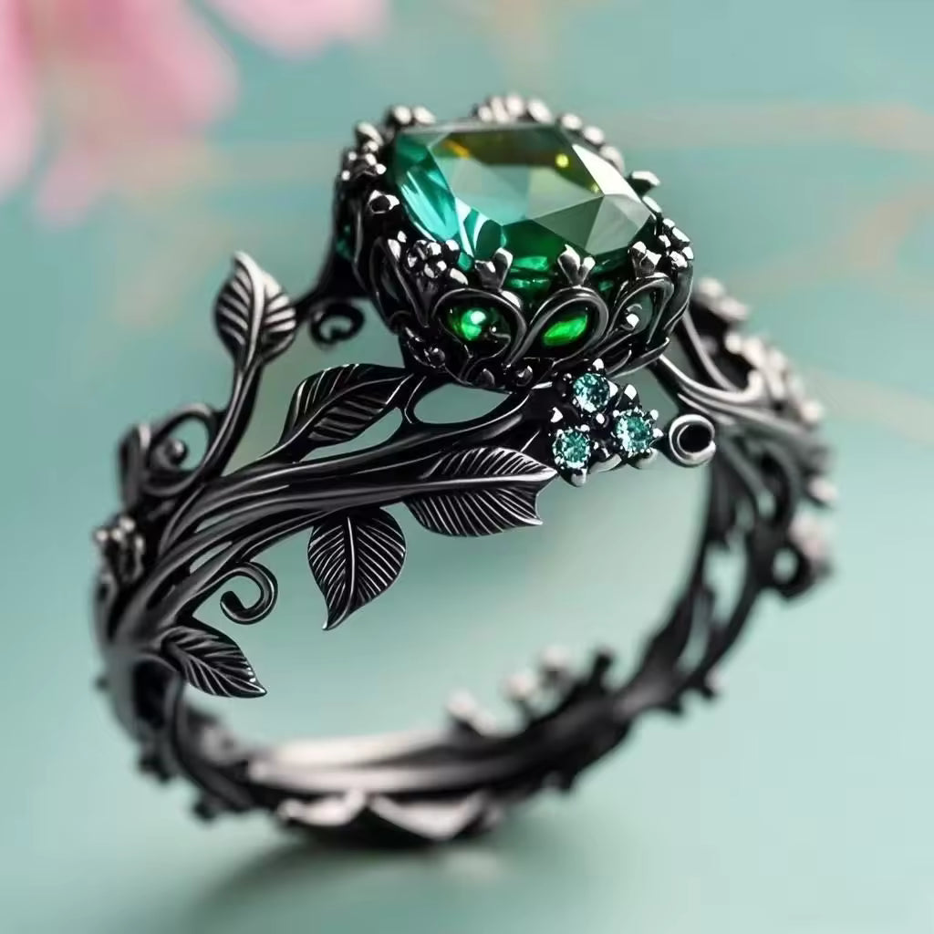 Anillo Floral de Cristal Verde en Oro Rosa