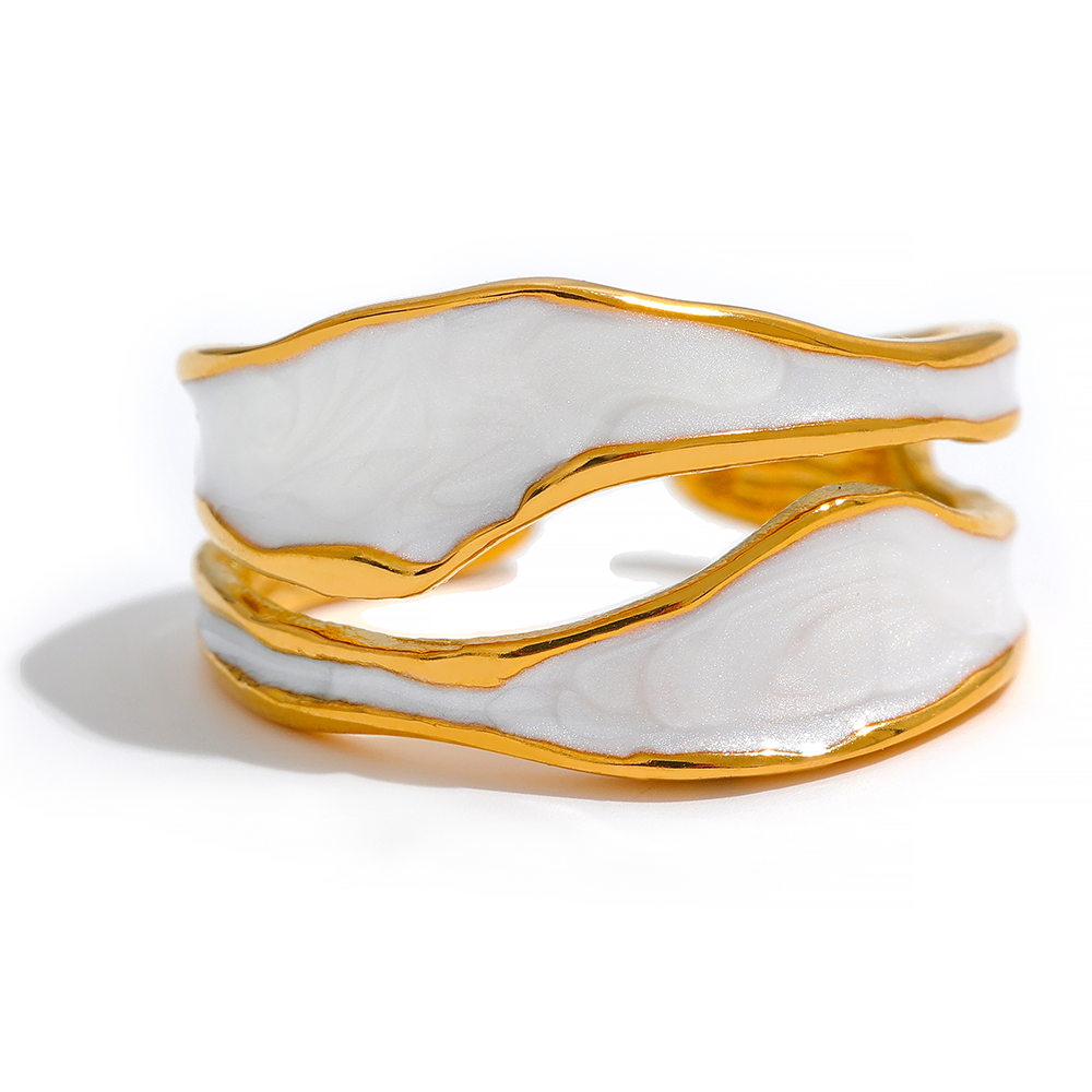 Anillo de Acero Inoxidable con Esmalte Blanco