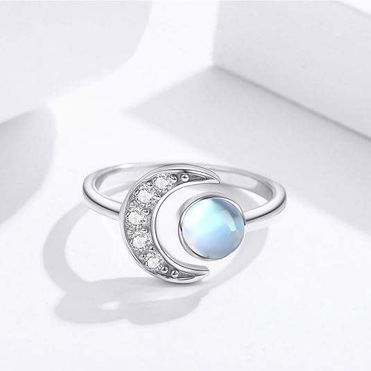 Anillo Luna de Acero Inoxidable con Piedra de Luna