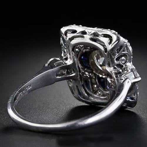 Anillo Art Déco de Plata con Circonia Cúbica Azul