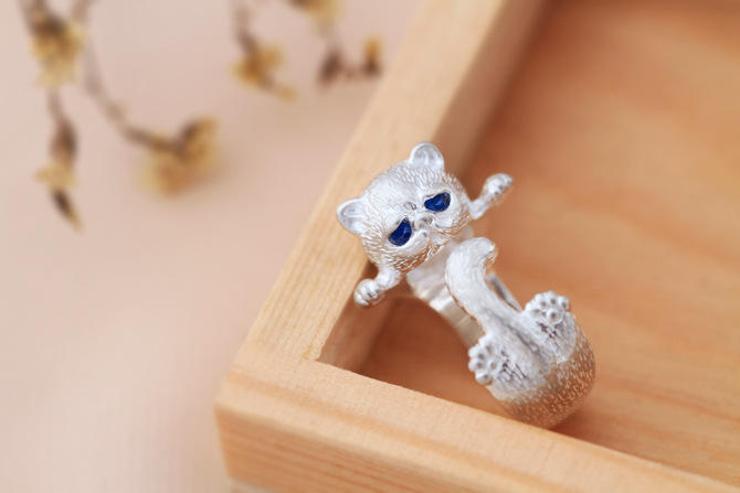 Anillo Ajustable de Plata con Gatito