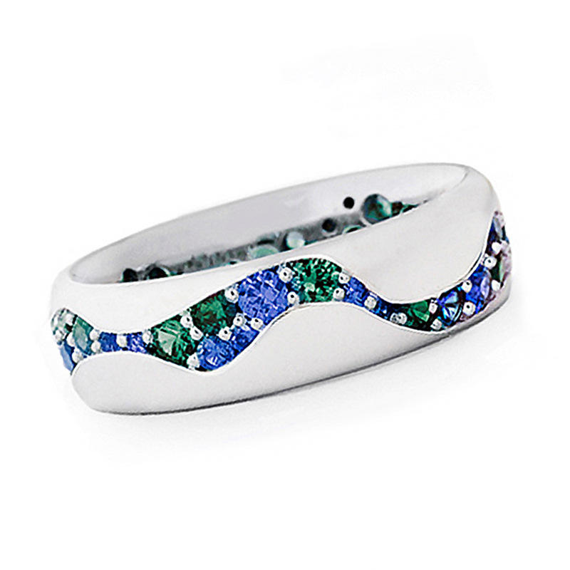 Anillo Vintage de Acero Inoxidable con Cristales Azules y Verdes