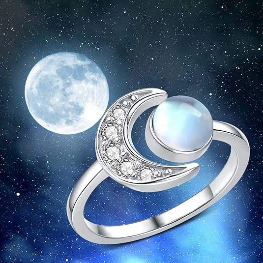 Anillo Luna de Acero Inoxidable con Piedra de Luna