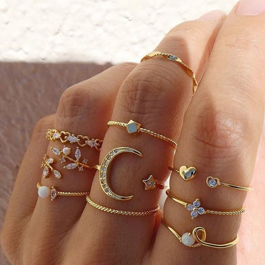 Lote de 10 anillos de estilo bohemio: estilo celestial y romántico