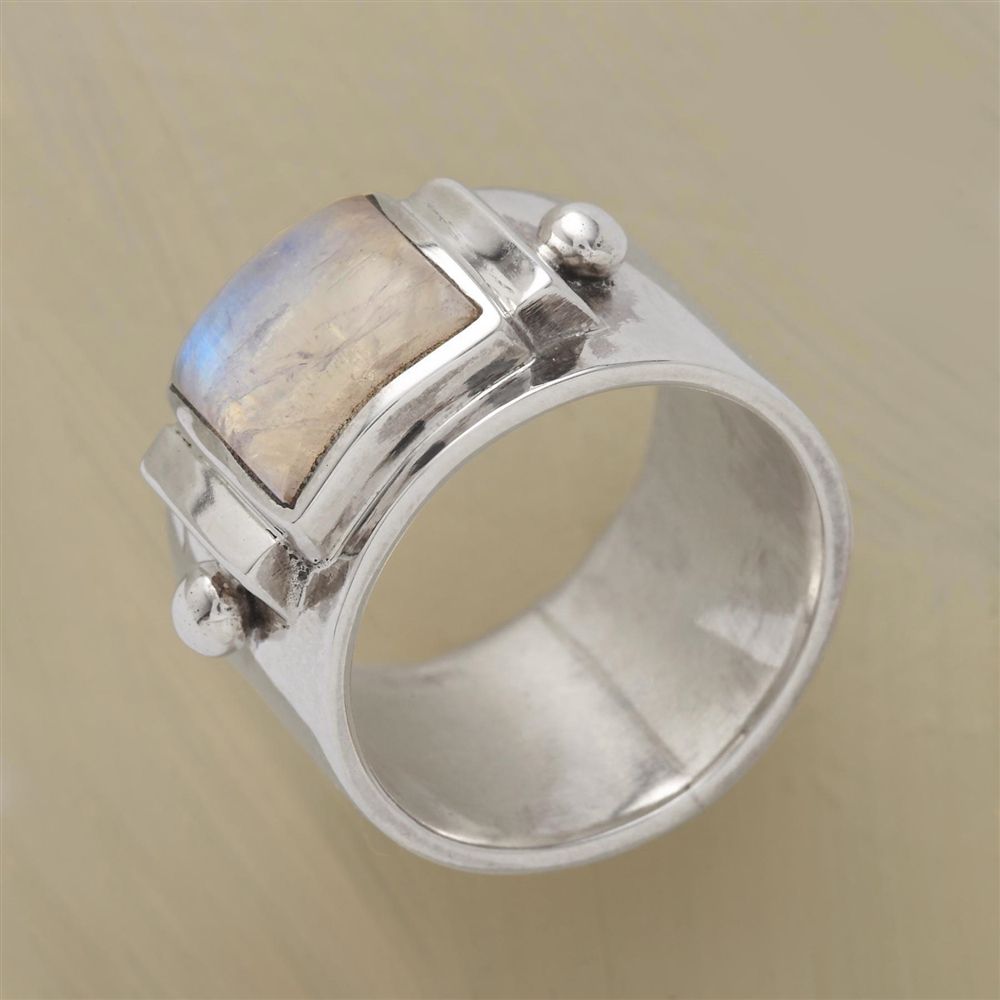 Anillo de piedra lunar de acero inoxidable