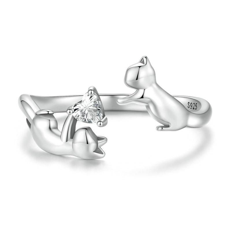 Anillo Ajustable "Gatitos Juguetones" – Plata de Ley y Circonita