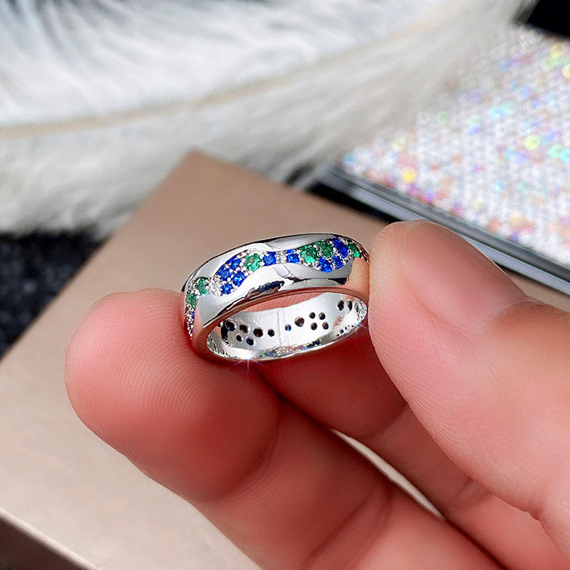 Anillo Vintage de Acero Inoxidable con Cristales Azules y Verdes