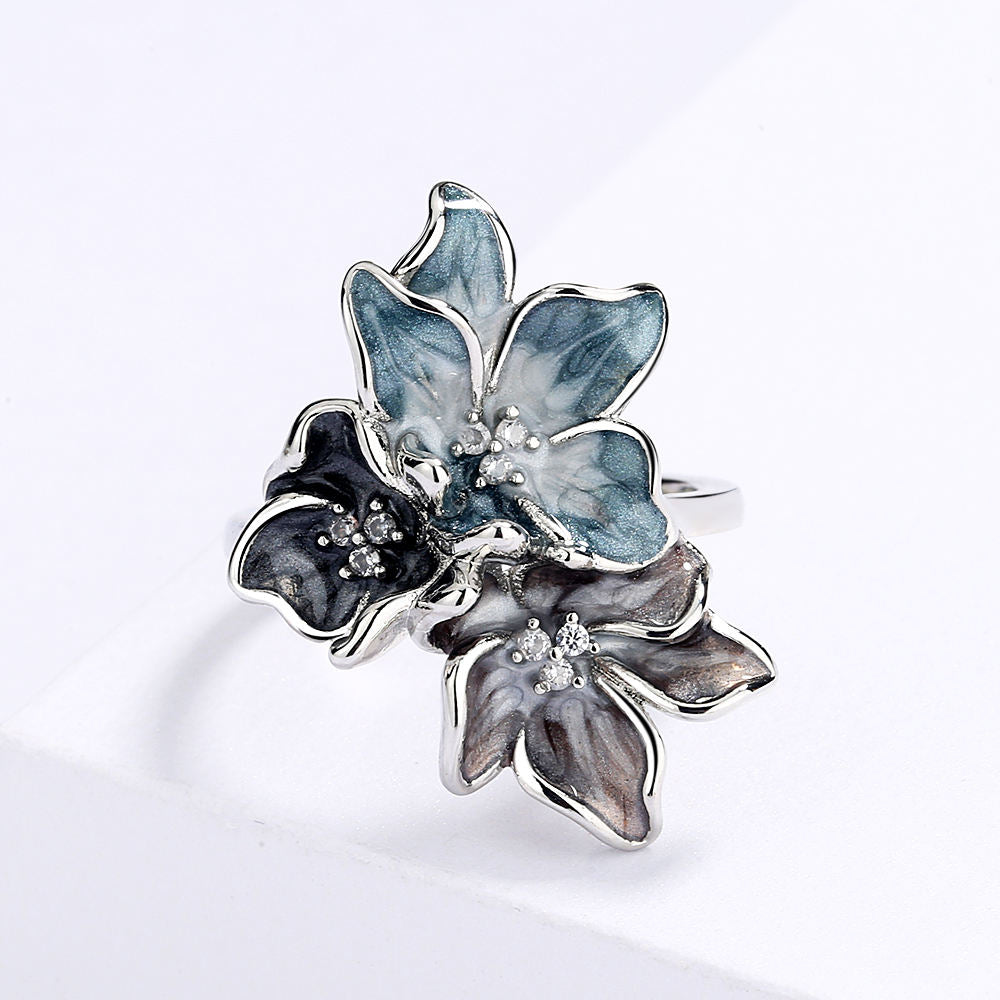 Anillo de Acero Inoxidable con Esmalte Floral