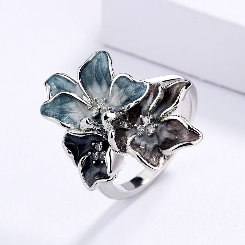 Anillo de Acero Inoxidable con Esmalte Floral