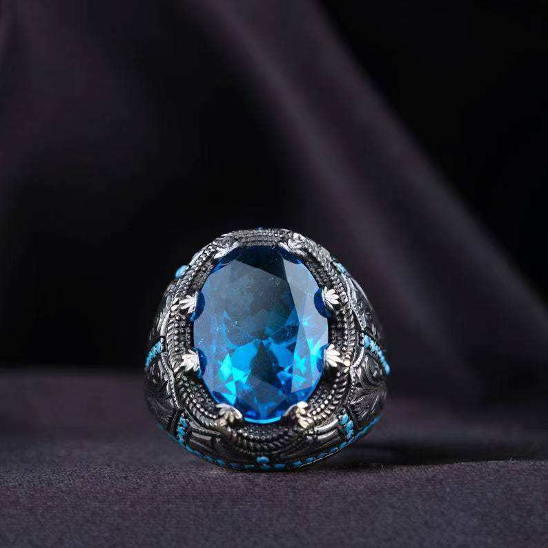 Anillo Vintage Artesanal con Piedra Azul