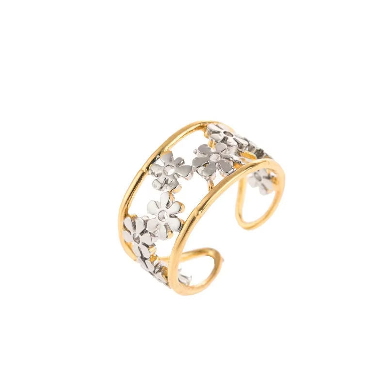 Anillos ajustables con diseño de racimo y huecos en forma de flora