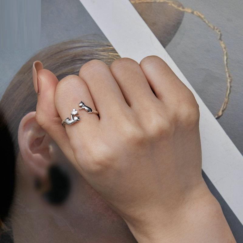 Anillo Ajustable "Gatitos Juguetones" – Plata de Ley y Circonita