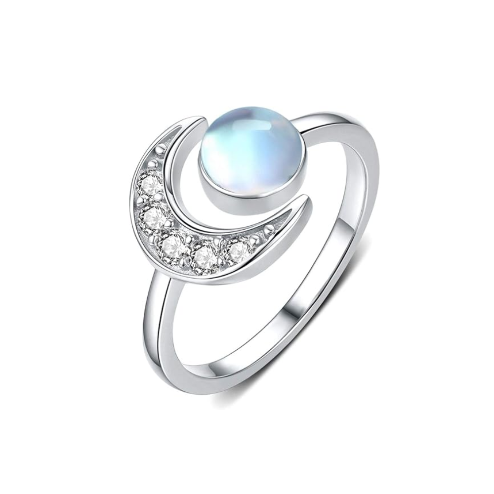 Anillo Luna de Acero Inoxidable con Piedra de Luna